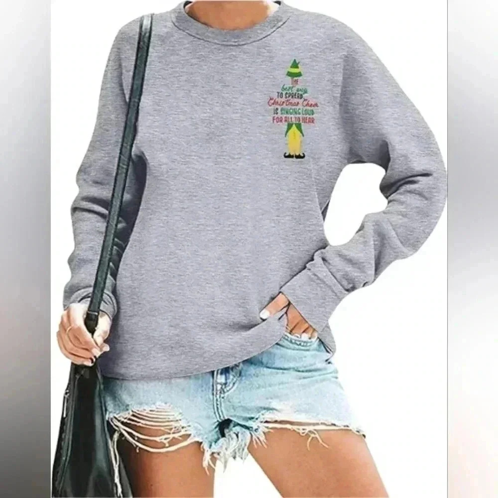 Elf Holiday Women‎ Spread Christmas Cheer Sweatshirt Movie Gray Pullover Sz. S